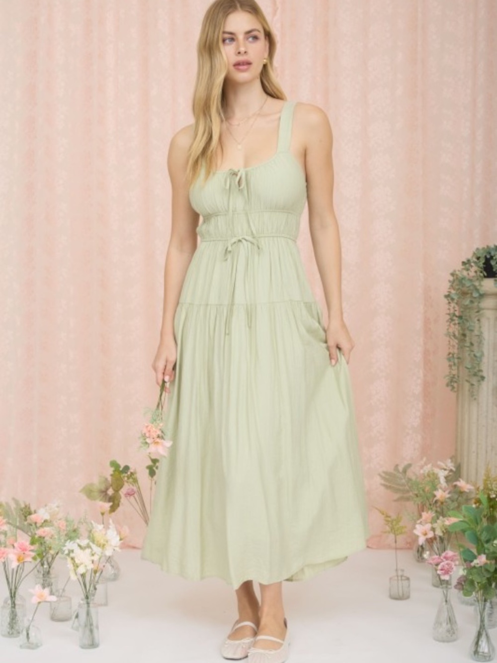 Front Tie Keyhole Detail Sleeveless Midi Dress Small